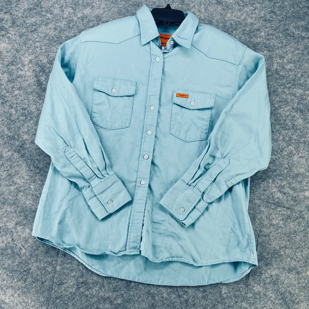 Wrangler FR Flame Resistant Western Shirt Men XL Blue Workwear Button Up HRC2